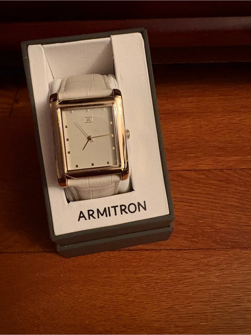 Armitron Gold-Tone Rectangular Watch with Cream Strap